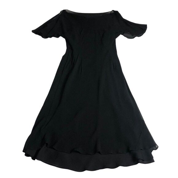 Vintage Express Dress 11/12 Black Silk Midi Flutter Sleeve Y2K Fairy Whimsigoth‎ - Picture 9 of 13